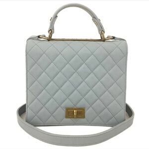 CHANEL Light Blue Quilted Lambskin 2 Way Shoulder Handbag Lambskin Leather